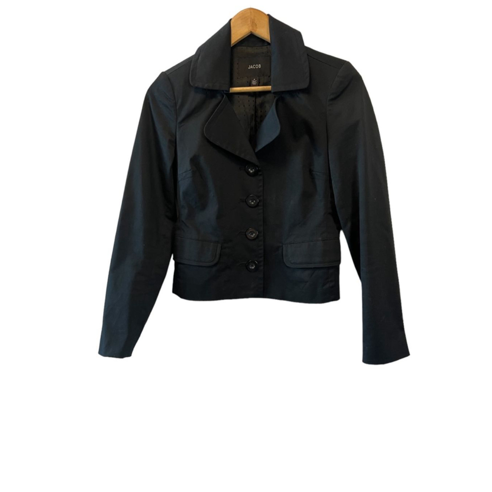 JACOB Black Cotton Stretch Long Sleeve Fitted Blazer 4